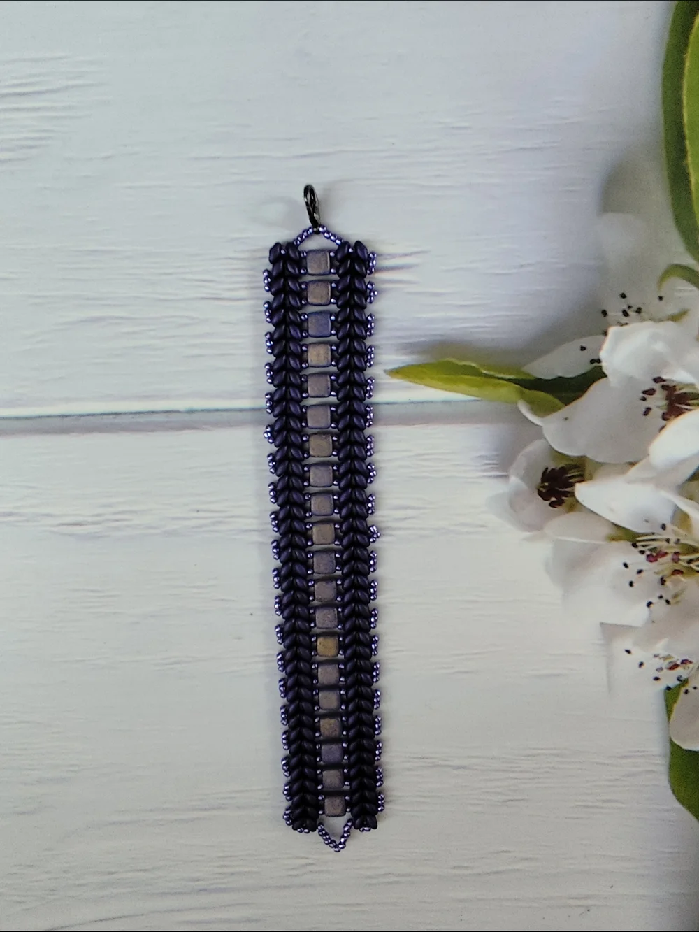 Handwoven Purple Bead & Tile Bracelet - Women's Jewelry 6 1/4